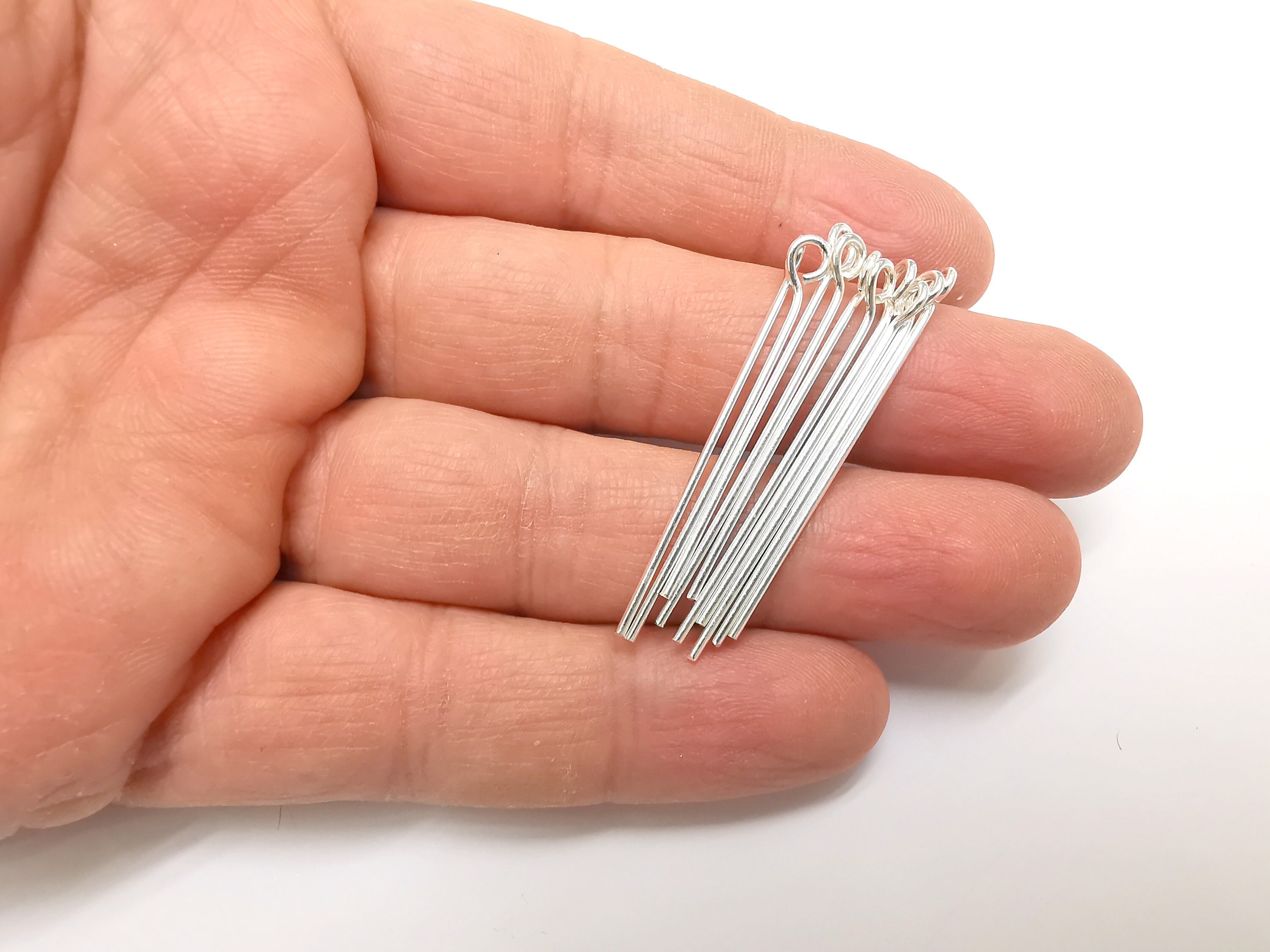 Sterling Silver Loop Head Pins, 1.6'', 18ga Long Pin (length
