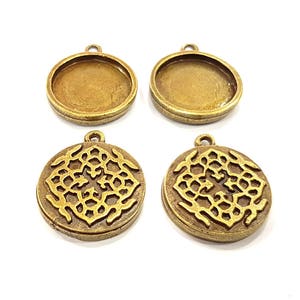 4 Antique Bronze Pendant Blank inlay Blank Mosaic Blank Resin Blank Bezel Base Setting Mountings Antique Bronze Plated (20mm blank) G11722