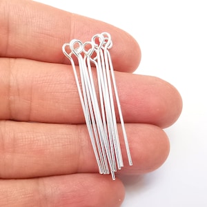 Alfinetes de cabeça de argola de prata esterlina, 1,6&#39;&#39;, pino longo calibre 20 (comprimento 1,6 pol. - 41 mm) (espessura 0,8 mm - calibre 20) Alfinetes de olhal de prata maciça 925 G30364
