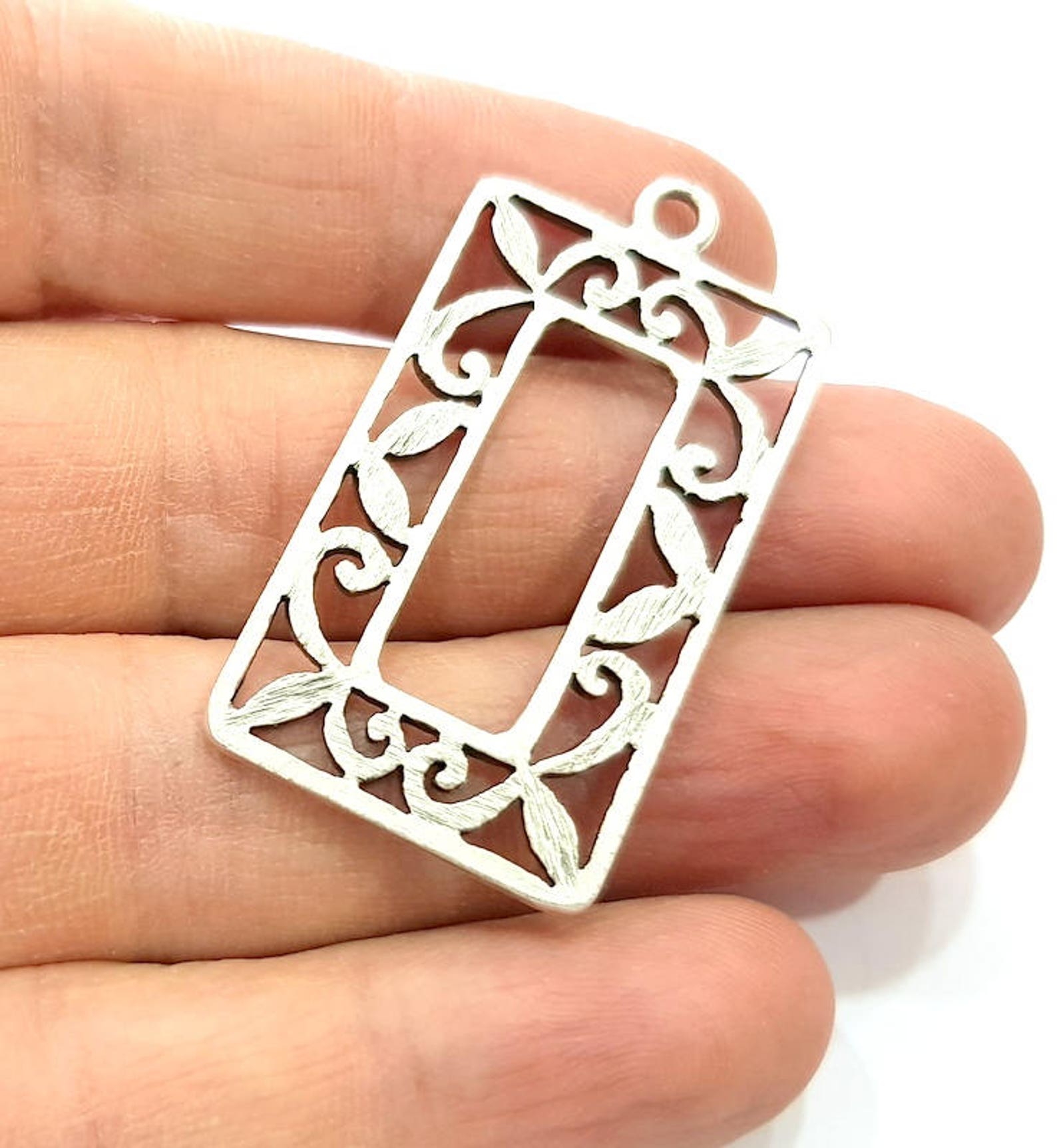 2 Rectangle Frame Charm Silver Charms Antique Silver Plated Etsy