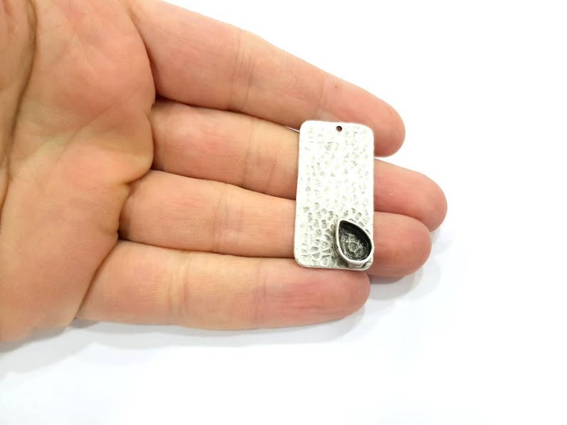 40x20mm Silver Pendant Blank Mosaic Base Blank inlay Blank Necklace Blank Resin Blank Mountings Antique Silver Plated Brass G9494