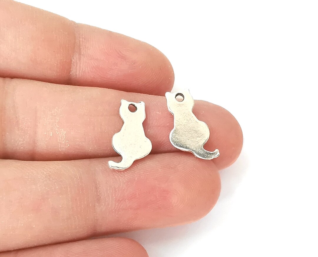 10 Cat Charms Antique Silver Plated Charms 17x9mm G23695 Etsy