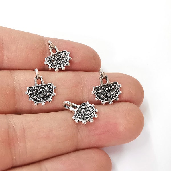 4 Ethnic hittite charms Antique silver plated brass charms (15x13mm)  G24063