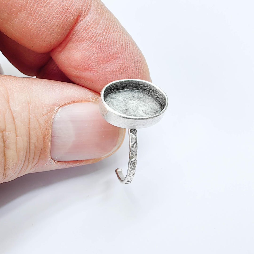 Adjustable Ring Base With Oval Bezel, Textured Band, Antique Silver ...