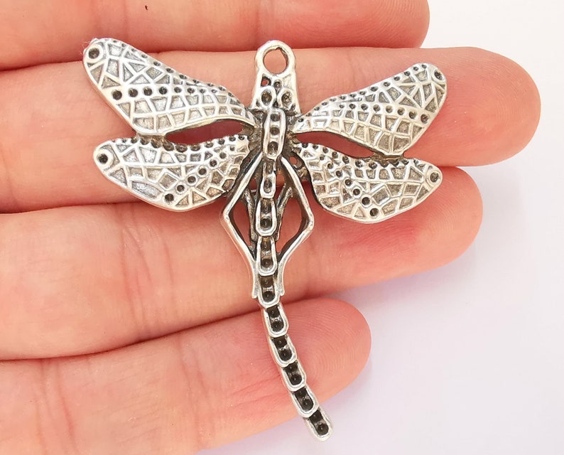 G22734 Silver Dragonfly Pendant Antique Silver Plated Pendant 54x49mm