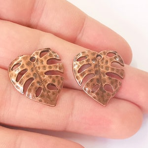 4 Monstera Leaf Charms Antique Copper Plated Charms (22x21mm)  G23043