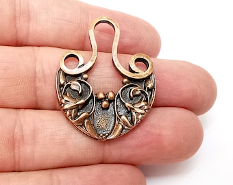 Copper Flower Charms, Dangle Charms, Earring Charms, Copper Pendant, Necklace Parts, Antique Copper Plated 38x29mm G35863