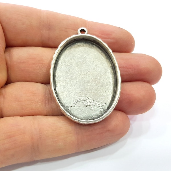 Silver Pendant Blank Base inlay Blank Resin Bezel Mosaic Mountings Antique Silver Plated Metal (40x30 mm blank )  G16106