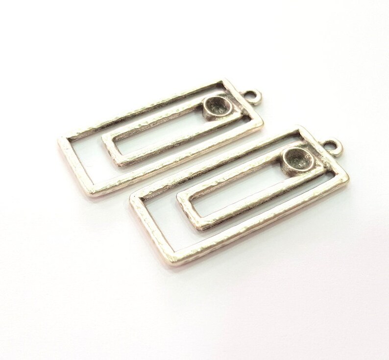 G14192 43x17 mm 2 Silver Base Blank inlay Blank Earring Base Resin Blank Mosaic Mountings Antique Silver Plated Metal