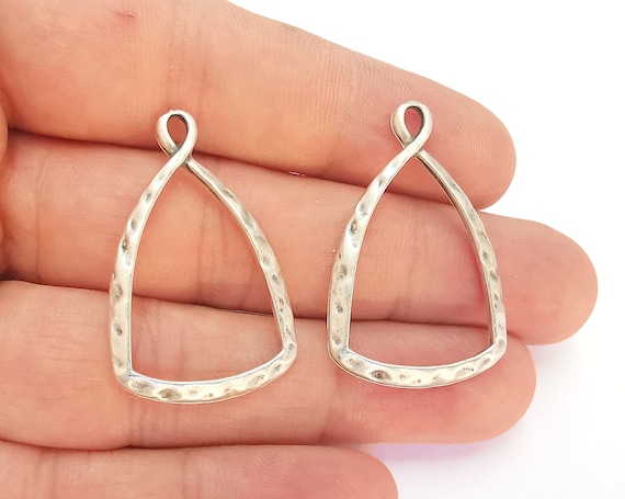 Silver Hammered Charms Antique Silver Plated Charms (37x24mm) G22300