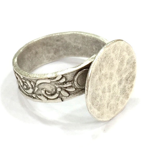 Verstelbare ring, blanco (15 mm), antiek verzilverd messing G4976