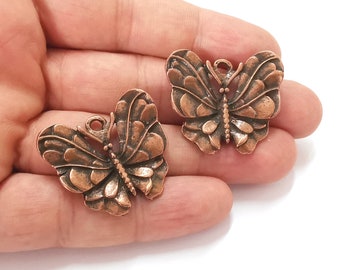 2 Butterfly charms Antique copper plated charms (33x28mm) G25942