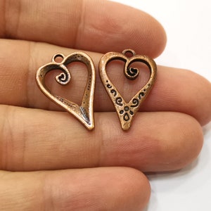 Copper Charms, Heart Charms, Earring Parts, Necklace Parts, Bracelet Materials, Anklet Charms, Antique Copper Plated Charms 25x17mm G19998 image 3