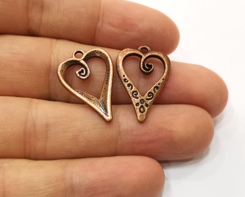 Copper Charms, Heart Charms, Earring Parts, Necklace Parts, Bracelet Materials, Anklet Charms, Antique Copper Plated Charms 25x17mm G19998 image 3