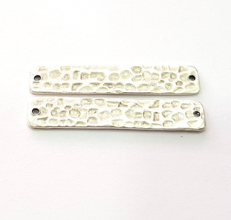 2 Silver Hammered Connector Stamp Connector Tag Charms Flake
