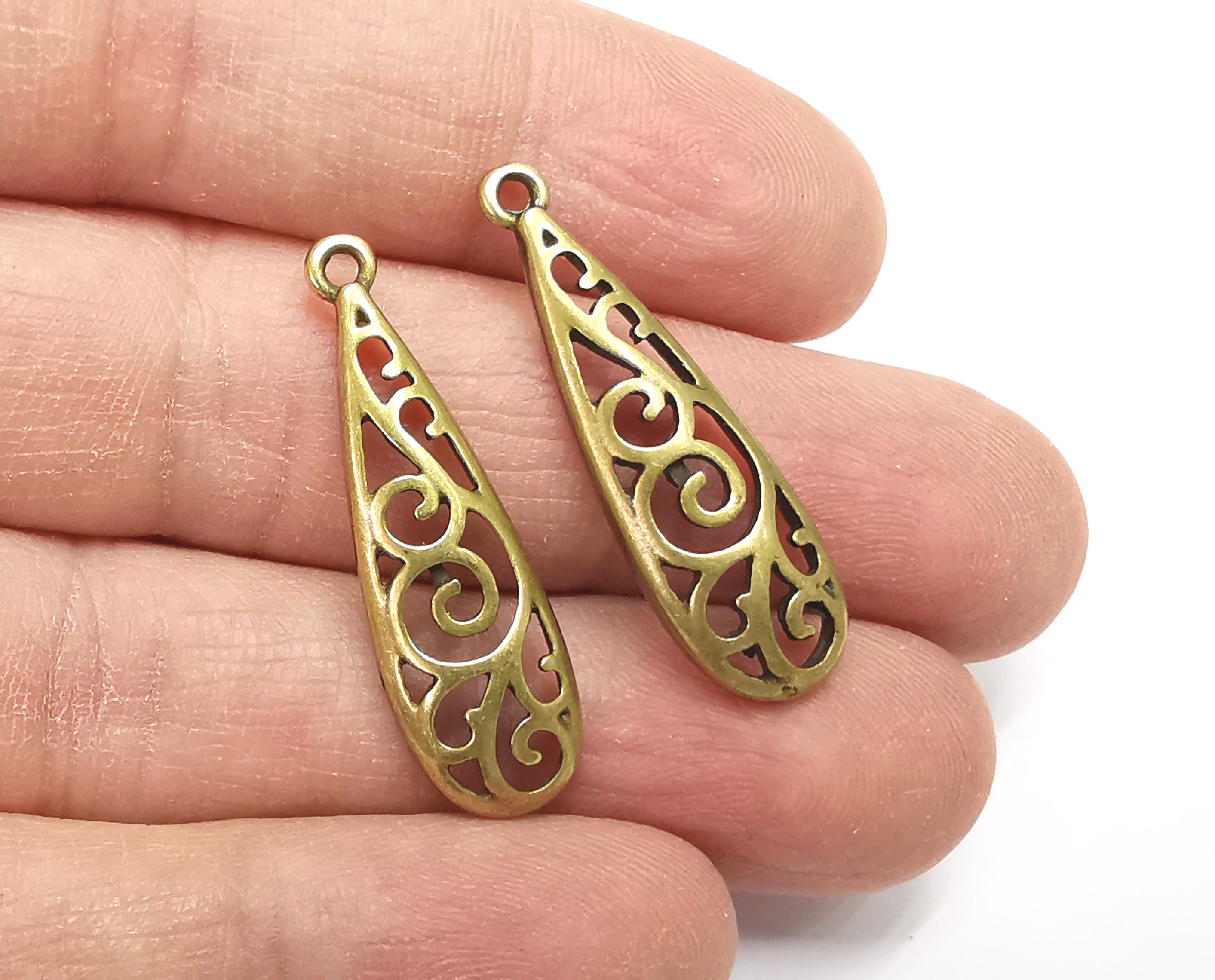 Drop Filigree Charms Antique Bronze Plated Charm 34x10mm G27715 Etsy Australia
