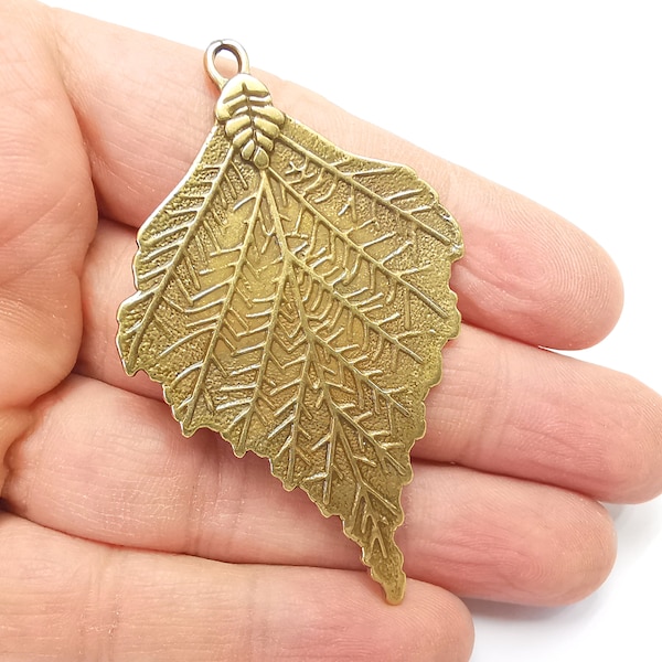 Leaf Charms Pendant (Double Sided) Antique Bronze Plated Charms (70x44mm) G27765