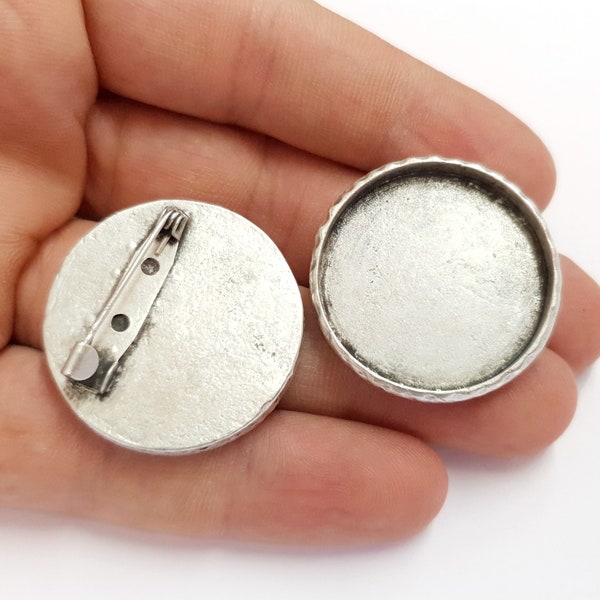 Hammered Brooch Holders Pin Brooch Blanks Brooch Bezel Antique Silver Plated Brooch Pin Findings  (30mm Bezel size)  G19739