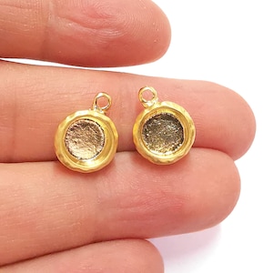 Hammered Charms Blank Bezel Resin Bezel Mosaic Mountings Gold Plated Charms Cabochon Tray (15x12mm)( 8 mm Bezel Inner Size)  G20734