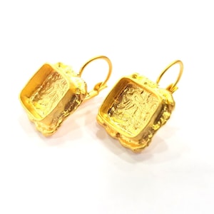 Earring Blank Base Settings Gold Resin Blank Cabochon Bases inlay Blank Mountings Gold Plated Brass (10x10mm blank) 1 Set  G14543