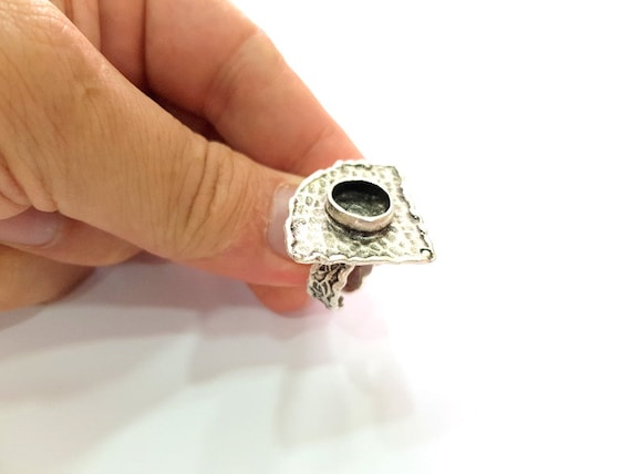 Antique Silver Plated Brass G15298 Silver Ring Setting Resin Ring Blank Cabochon Base inlay Ring Mounting Adjustable Ring Base Bezel 8 mm
