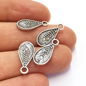 10 Drop Charms Antique Silver Plated Charms (20x9mm)  G19607