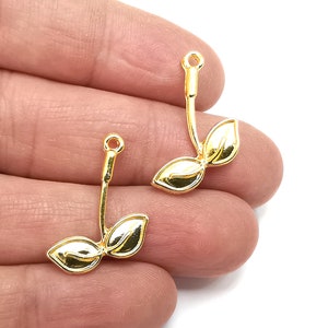 Leaf Branch Charms Shiny Gold Plated Charms (27x19mm)  G27780