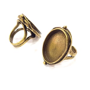 Antique Bronze Ring Blank Ring Setting inlay Blank Mosaic Bezel Base Cabochon Mountings (25x18mm Blank ) Antique Bronze Plated Brass G12295
