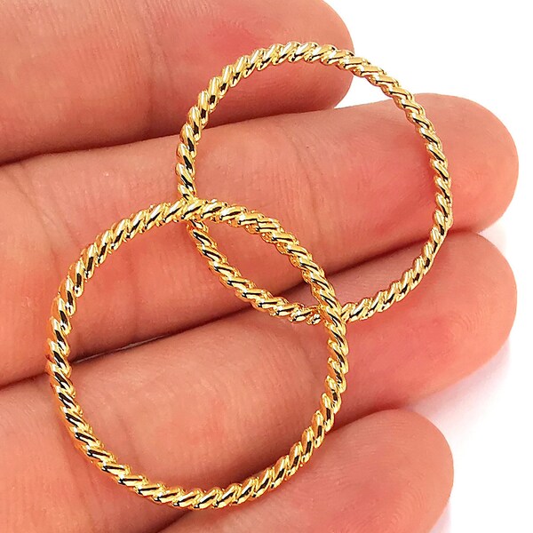 4 Twisted Circle Findings 24k Shiny Gold Circle Findings (30 mm)  G22417