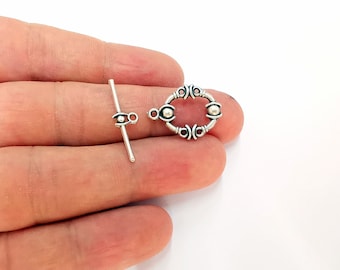 10 Sets Knebelverschluss Antik versilbert Knebelverschluss Zubehör (21 x 16 mm) + (25 x 8 mm) G28263