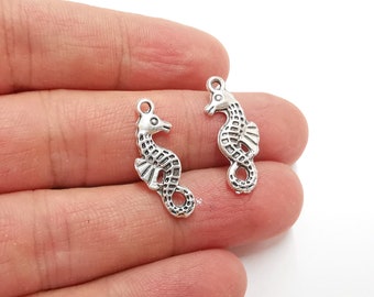 10 Seahorse Charms Antique Silver Plated Charms (25x9mm)  G21335
