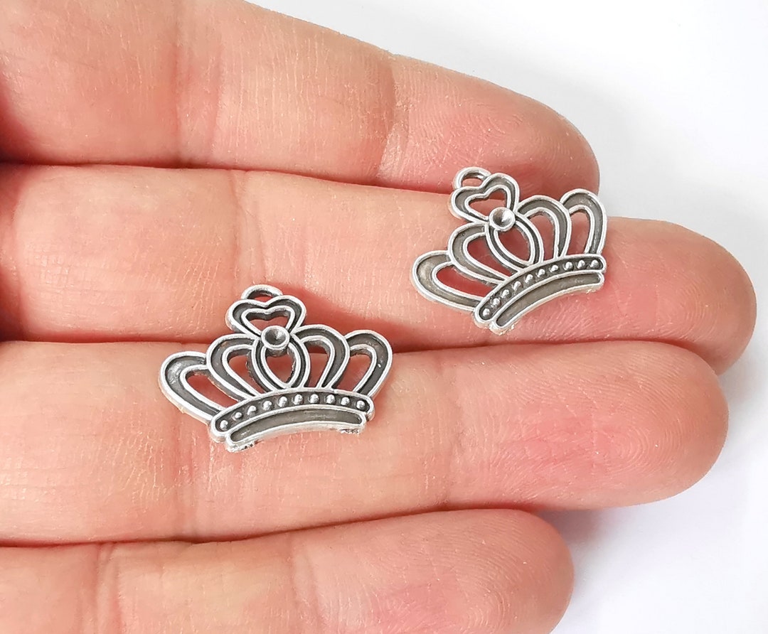 10 Crown Charms Antique Silver Plated Charms 23x18mm G24783 Etsy