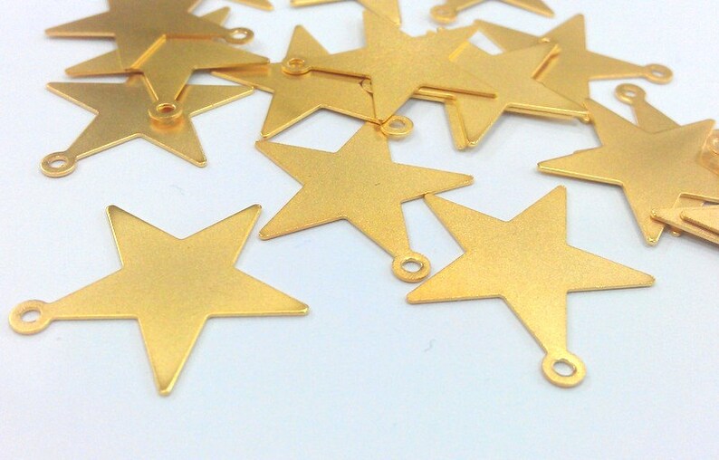 6 Gold Star Charms Gold Plated Brass 22 mm G13723 Etsy