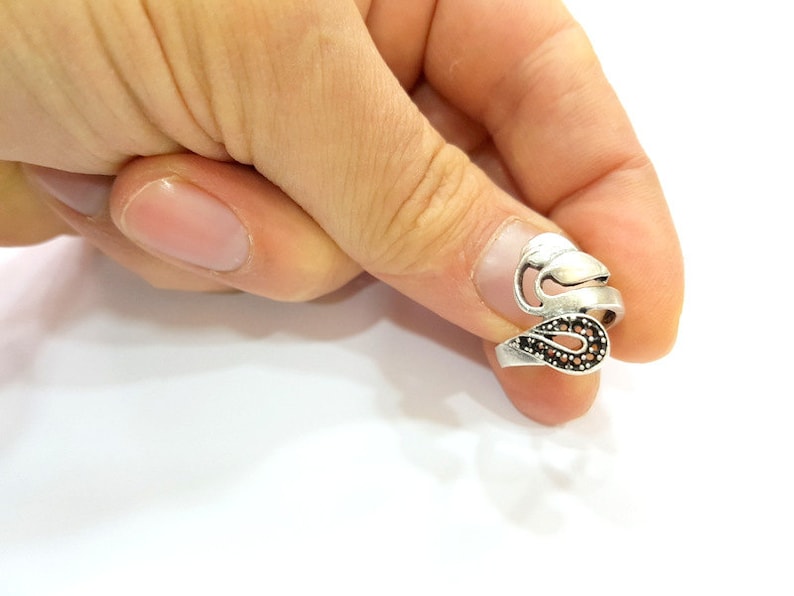 Oxidized Silver Plated Brass G6775 Silver Ring Blank Ring Settings Ring Bezel Base Cabochon Mountings Adjustable for 2mm stone tiny blanks