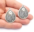 Winter Mountain Landscape Pine Tree Oval Pendant Charms Antique Silver Plated Charms (38x28mm) G26614 product logo