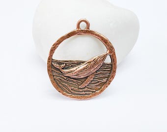 Whale Pendant, Ocean Wave Charm, Nautical Jewelry Findings, Marine Animal Jewelry Supply, Sea Pendant, Antique Copper Plated 33x29mm G36988