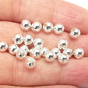 Petites boules rondes en argent sterling, perles en argent massif 925, bracelet en argent de 6 mm, collier, perles (6 mm) G30193