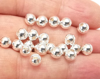 Sterling Silver Tiny Round Ball Beads, 925 Solid Silver Beads, 6mm Silver Bracelet Necklace Beads (6mm) G30193