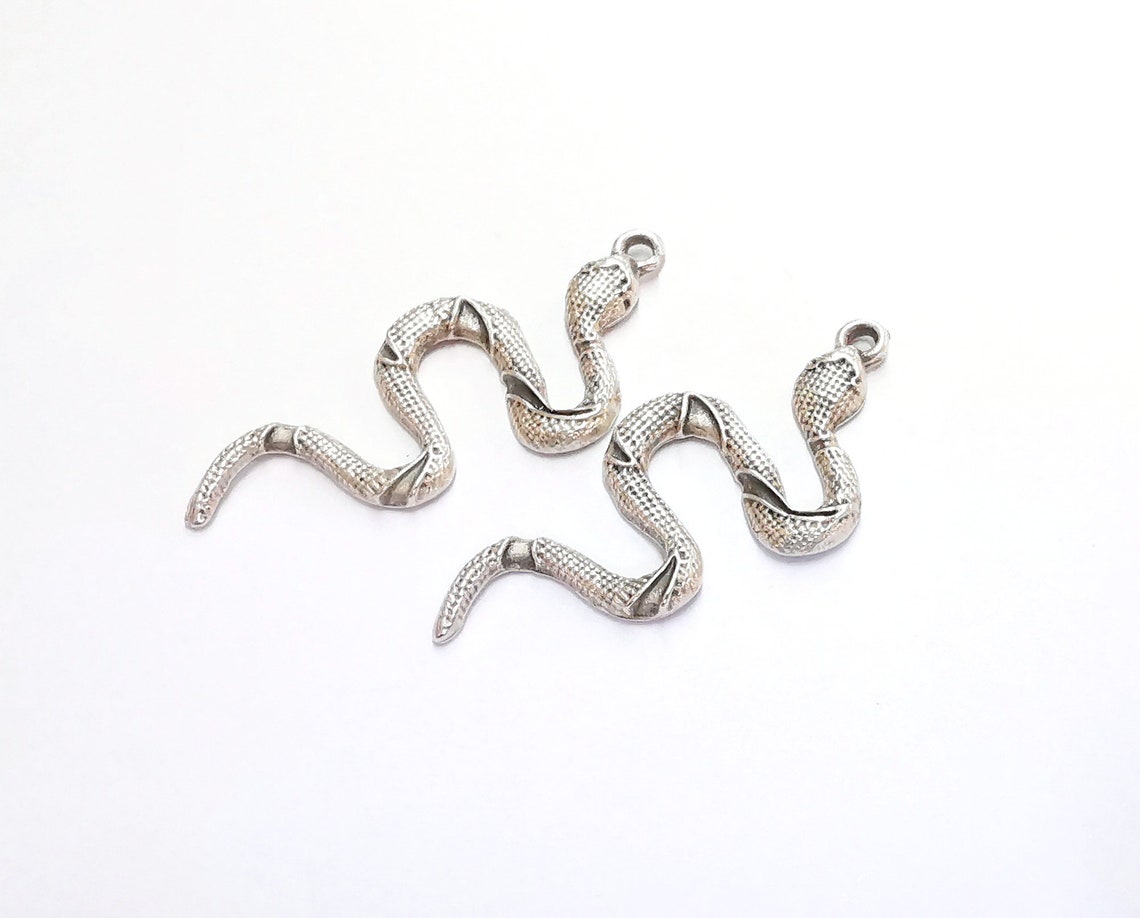 4 Snake Charms Antique Silver Plated Charms 49x23mm G20246 | Etsy