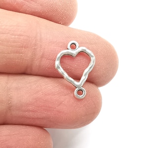 Heart Hammered (Doubled Sided) Charms Connector Antique Silver Plated Charms (17x12mm)  G27648