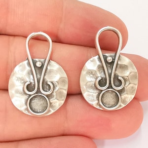 Silver Charms Blank Bezel Resin Bezel Mosaic Mountings Antique Silver Plated Charms (29x20mm) ( 6mm Bezel Inner Size)  G22165