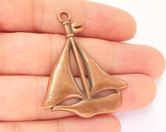 2 Sailing Ship Charms Antique Copper Plated Charms (48x38mm)  G23240