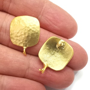 Hammered d Earring Stud Base with Loop Matte Gold Plated Brass Earring 1 pair (24x18mm)  G27294