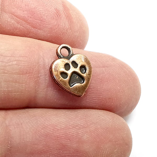 Heart Paw Charms, Animals Dog Charms Antique Copper Plated (13x10mm) G29628