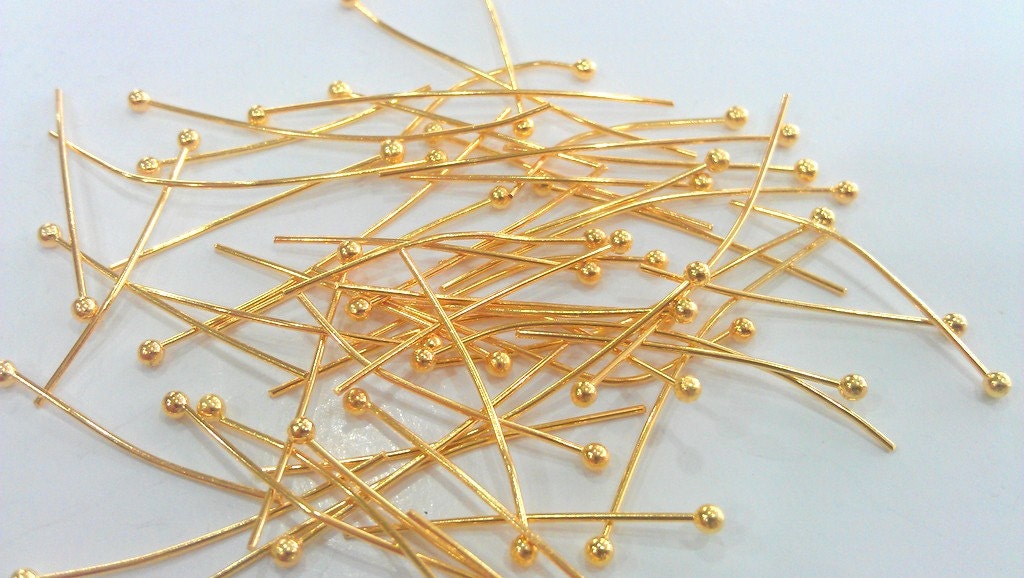 50 Pcs 25 mm Gold Plated Brass Ball Pin Findings G9964 Etsy
