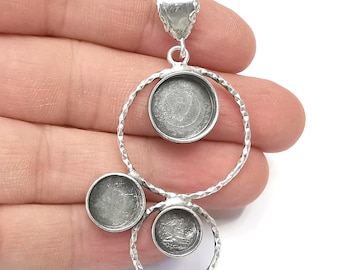 Circles Dangle Pendant Blank Resin Bezel Mosaic Mountings Cabochon Setting Antique Silver Plated Brass ( 14mm - 12mm - 10mm Bezels )  G26451