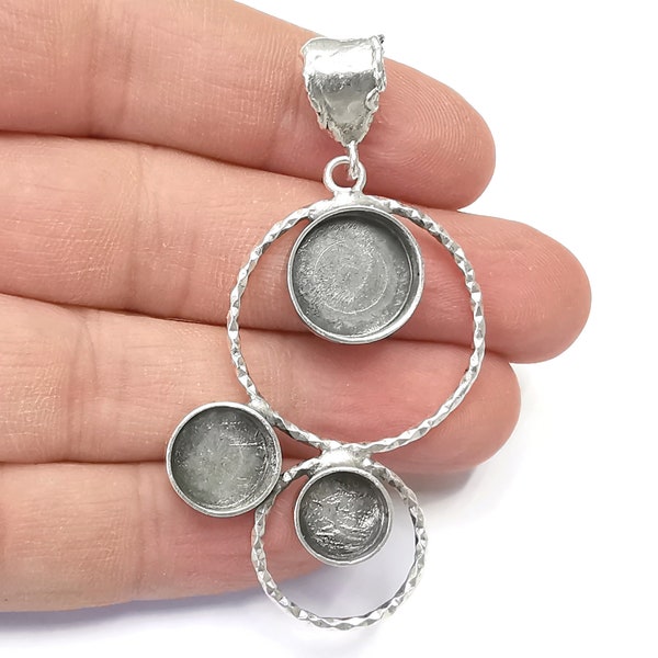 Circles Dangle Pendant Blank Resin Bezel Mosaic Mountings Cabochon Setting Antique Silver Plated Brass ( 14mm - 12mm - 10mm Bezels )  G26451