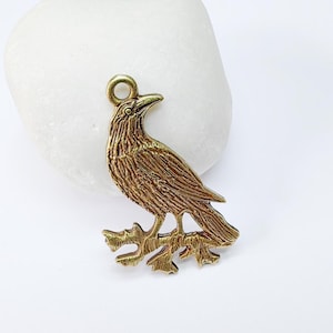 Raven Charm Pendant, Gothic Boho Charm, Nature Earring Charm, Mystical Bird, Necklace Parts, Antique Bronze Plated 39x25mm G37018