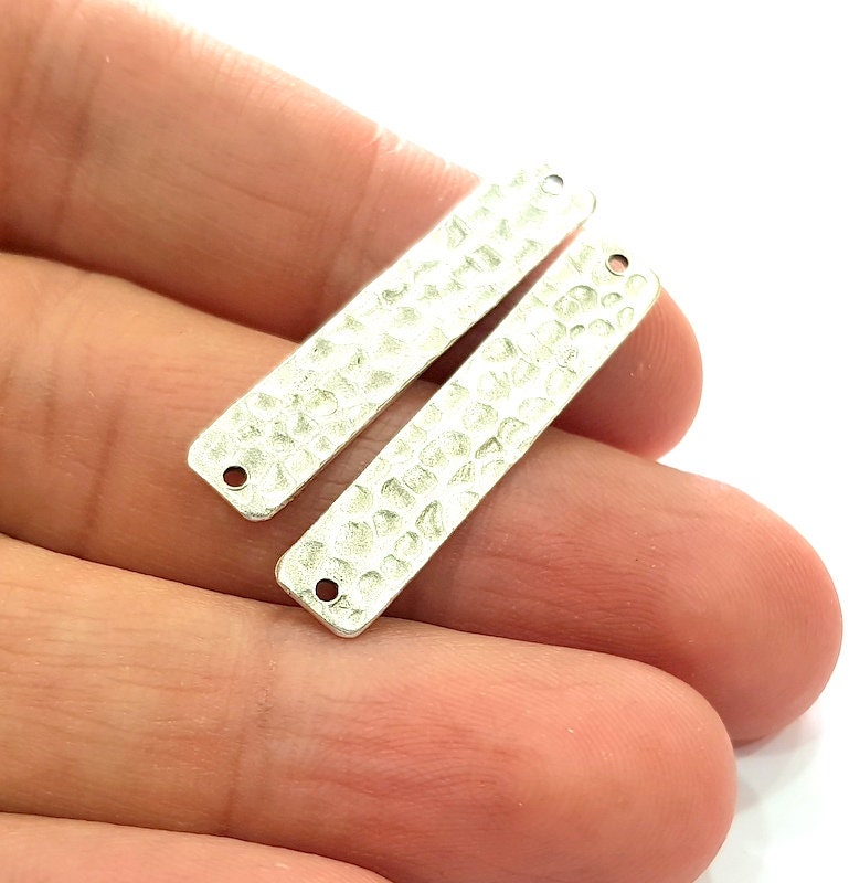 2 Silver Hammered Connector Stamp Connector Tag Charms Flake