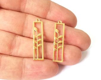 4 Wheat ear leaves plant charms Gold plated charms (33x8mm)  G24806